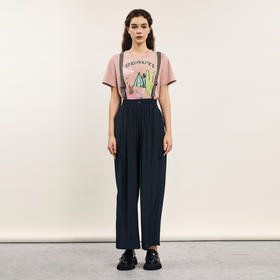 谜底背带裤长裤女2024年夏季新款复古文艺风亲肤阔腿裤242MK0624