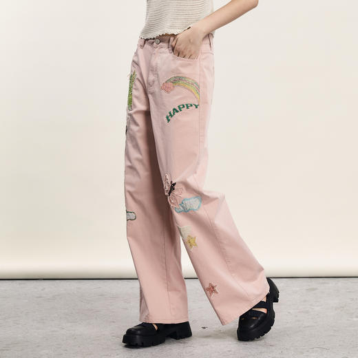 谜底直筒裤女2024年夏季新款复古风重工刺绣牛仔裤长裤242MK0501 商品图1