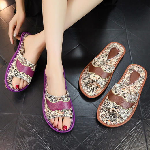 【舒适加厚柔软，凉爽不闷热！】欧式印花牛皮拖鞋，室内男女海宁拖鞋居家，夏季防滑牛皮拖鞋潮！-ry 商品图3