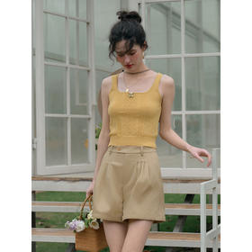 SimpleRetro柠檬轻乳 法式别致针织吊带背心女夏外穿内搭短款上衣