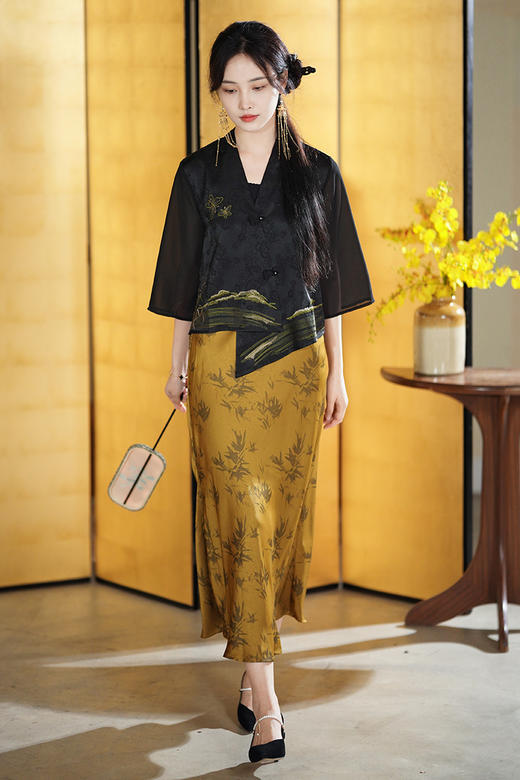 逸红颜明月优选 #『竹影』竹风雅韵新中式半身裙,斜裁鱼尾裙型,百搭舒适,松弛有度 商品图5