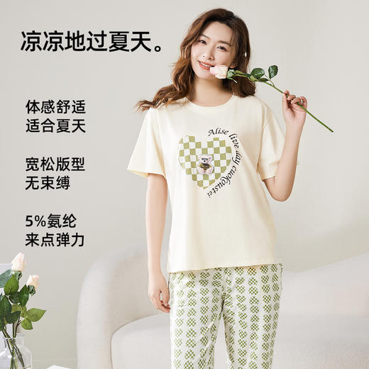 【短袖7分裤/连衣裙】熳洁儿春夏家居服女宽松舒适萌趣可爱印花圆领短袖套装睡衣可外穿24253211/24253207 商品图3