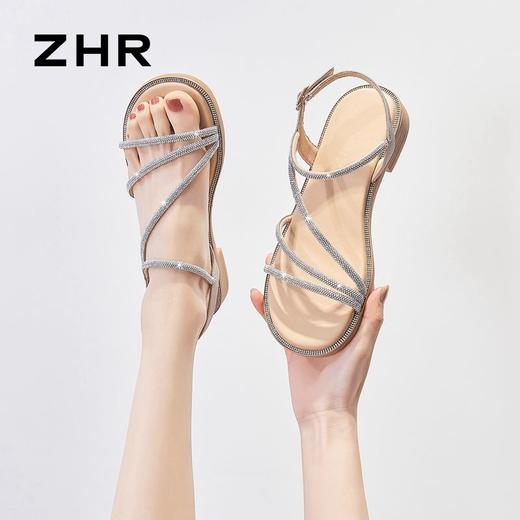 ZHR则则凉鞋女2024新款时尚爆款一字带水钻凉鞋气质防滑平底凉鞋 商品图6