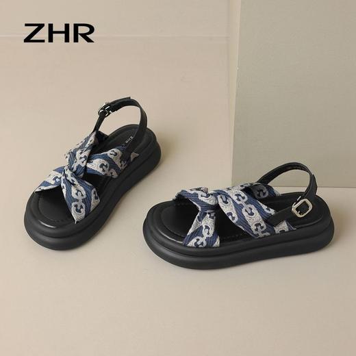 ZHR罗马凉鞋女2024年夏新款露趾软底拖鞋厚底外穿一字扣沙滩鞋 商品图9
