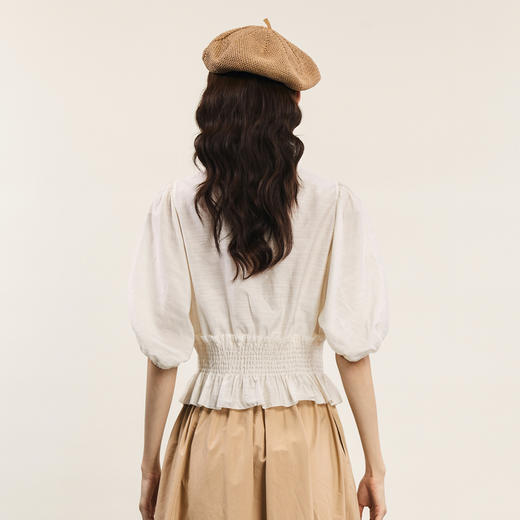 谜底衬衫短袖女2024夏季新款复古宫廷风荷叶领短款衬衣242MS0656 商品图2