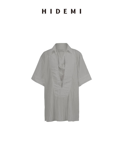 HIDEMI 极简微褶皱柔顺清透设计感假两件短袖长裤套装 商品图11