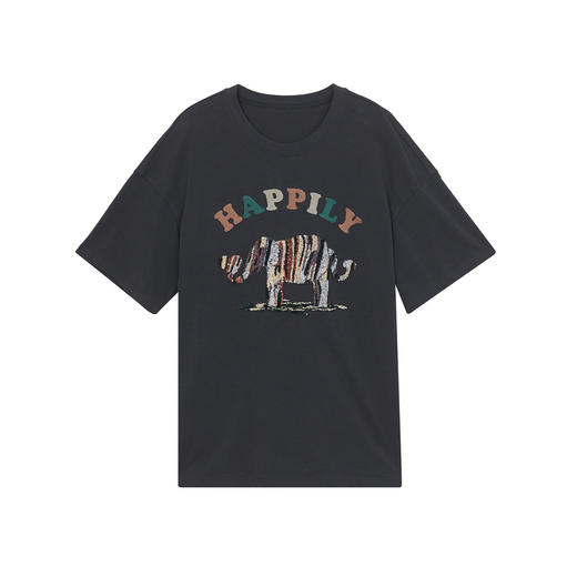 谜底宽松T恤短袖女2024年夏季新款趣味绣花圆领百搭上衣242MT0528 商品图4