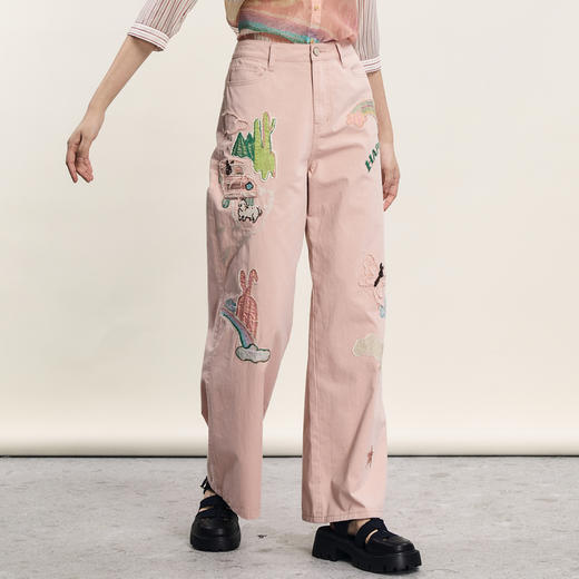 谜底直筒裤女2024年夏季新款复古风重工刺绣牛仔裤长裤242MK0501 商品图3