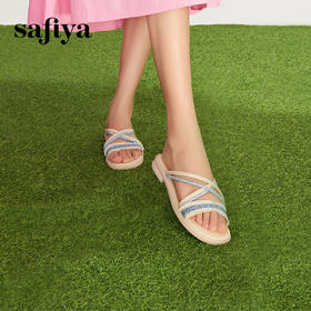 Safiya/索菲娅2024夏草编民族风流苏平底沙滩拖鞋 SF42110090