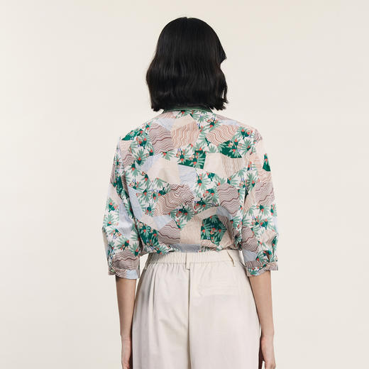 谜底碎花衬衫七分袖女2024夏季新款复古文艺风宽松衬衣242MC0581 商品图2