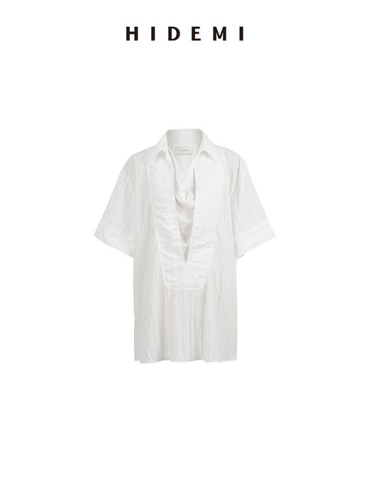 HIDEMI 极简微褶皱柔顺清透设计感假两件短袖长裤套装 商品图13