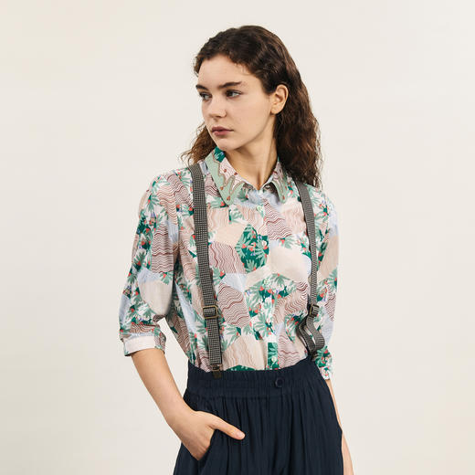 谜底碎花衬衫七分袖女2024夏季新款复古文艺风宽松衬衣242MC0581 商品图1