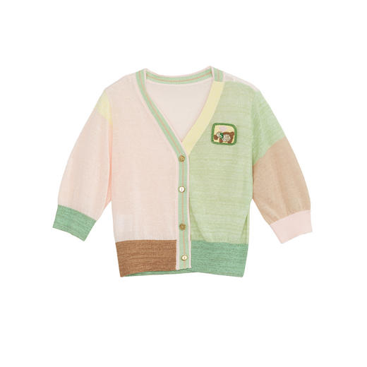 谜底针织开衫中袖女2024年夏季新款文艺风拼色百搭上衣242MZ0877 商品图4