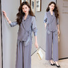 优雅新中式，拼接改良西装外套阔腿裤两件套HR-KJFA862 商品缩略图0