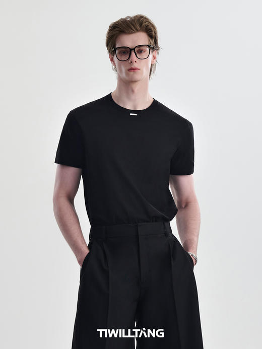 TIWILLTANG启世录“玄寂屿寰”蓝血新贵精奢细节控黑白纯棉T恤夏 商品图1