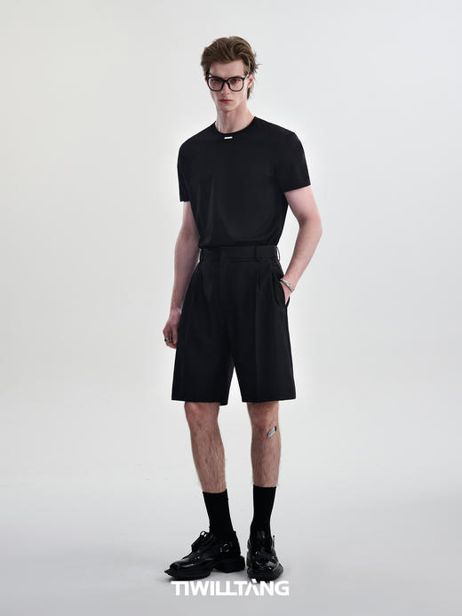 TIWILLTANG启世录“玄寂屿寰”蓝血新贵精奢细节控黑白纯棉T恤夏 商品图4