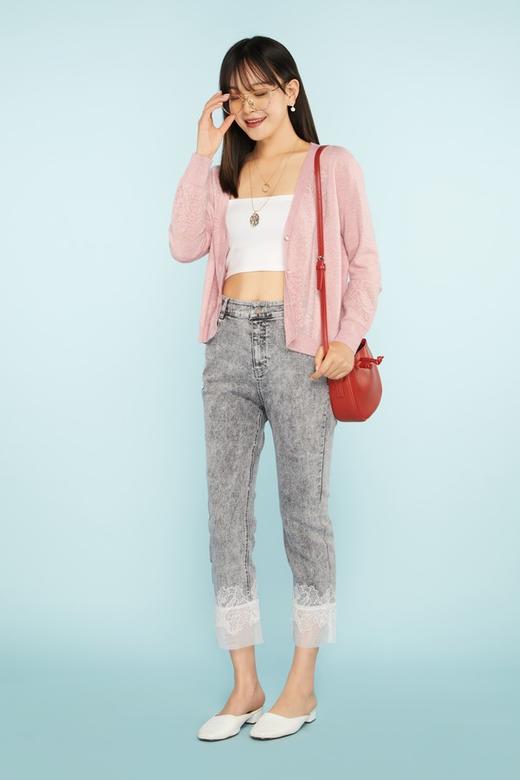 amadella 时尚甜美粉色蕾丝针织开衫外套 11346 商品图1
