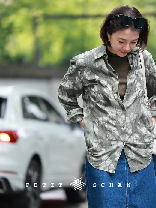 PETIT SCHAN小闪 CLO#480 branchy 繁枝 纯棉盐缩艺术感印花百搭衬衫 商品图3