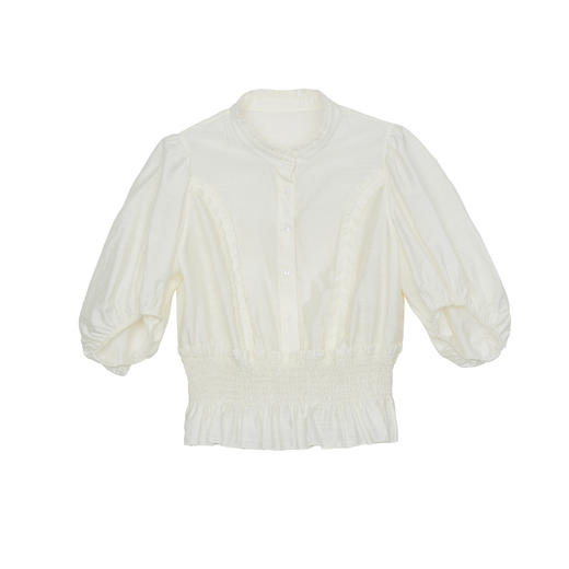 谜底衬衫短袖女2024夏季新款复古宫廷风荷叶领短款衬衣242MS0656 商品图4