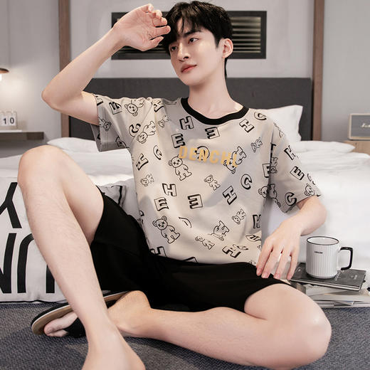 睡衣男士夏季纯棉短袖短裤套装薄款透气卡通休闲青年可出门家居服   JL-YS9039 商品图3