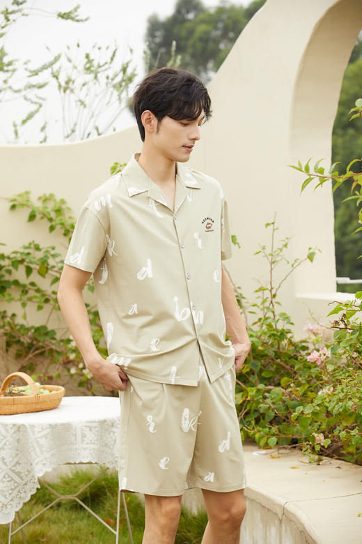 【79元限时秒杀】【秀黛】男翻领印花短袖套装男士夏季家居服睡衣L2550024T【门店同款】【如遇缺货自动退款，介意勿拍】 商品图1