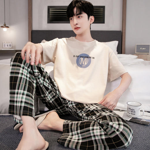 夏季纯棉睡衣男士2024短袖长裤家居服时尚休闲宽松可出门两件套装  JL-YS9205 商品图3
