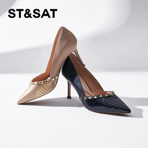 星期六铆钉蛇纹格尖头细高跟SSC1111077 商品图1