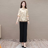 印花五分袖上衣+长款垂感阔腿裤两件套QYM-KSY-ZXA26-L 商品缩略图0