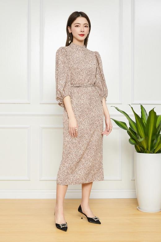Le Malene 豹纹印花灯笼袖系腰连衣裙 11763 商品图1