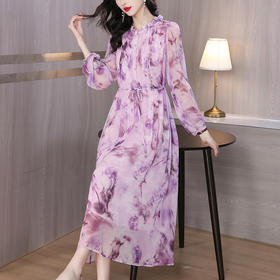 AHM-3606法式名媛风紫色夏季新款简约时尚甜美减龄浪漫碎花裙