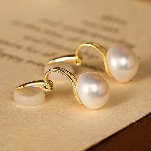 Manreya玛芮雅“繁花” 10mm-12mm银镀金淡水珍珠耳夹 商品图5