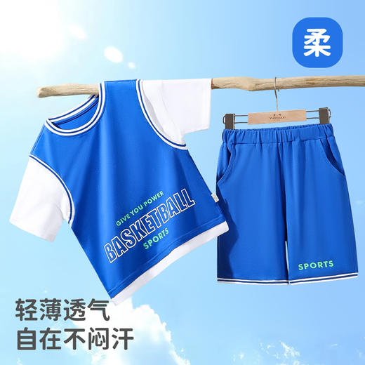 【假两件套装】【120-160】中大童男童夏款时尚运动套装俞兆林95%棉5%氨纶 商品图1