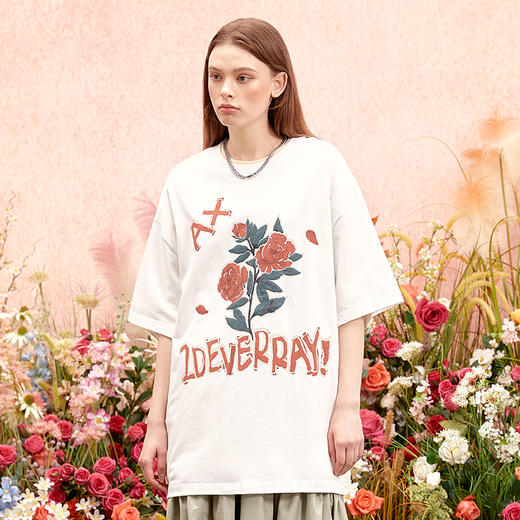 IDEVERRAY品牌夏季美式复古玫瑰花瓣印花短袖宽松休闲情侣衫T恤男21MSL-TM662 商品图1
