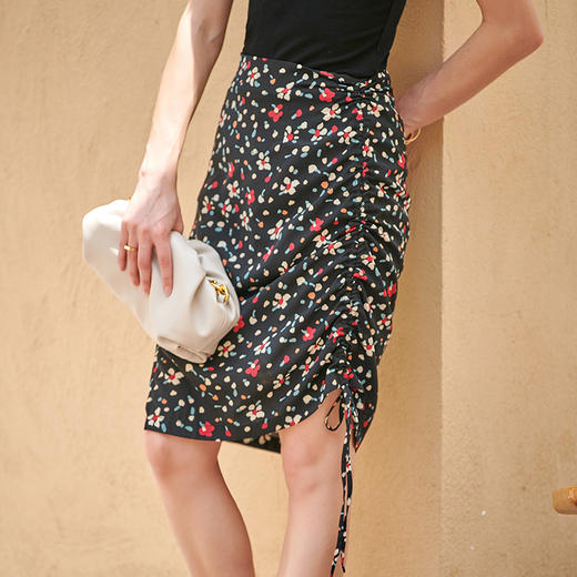 欧芮儿高腰显瘦抽绳碎花半身裙女2021新款夏季复古中长款百搭A字 商品图2