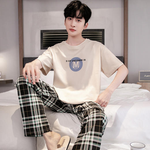 夏季纯棉睡衣男士2024短袖长裤家居服时尚休闲宽松可出门两件套装  JL-YS9205 商品图1