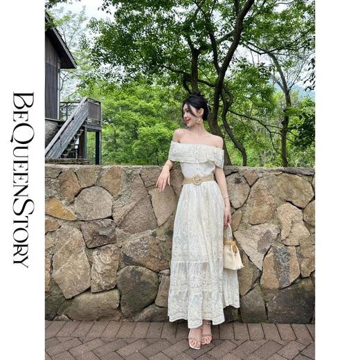 余潇潇【美神维纳斯】飘逸感天丝刺绣蘑菇扣伞摆女装连衣裙 商品图0