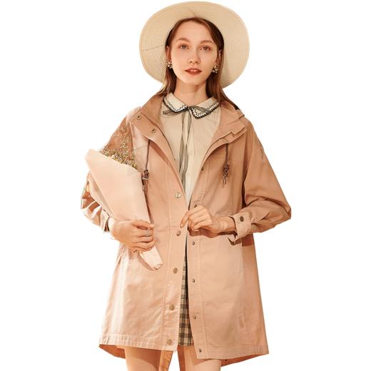 欧芮儿2020春新款流行小个子风衣女中长款大衣外套薄款连帽森女 商品图3