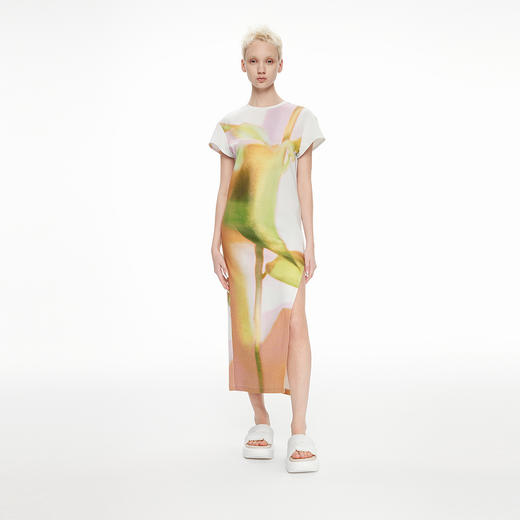 lost in echo2024春夏新品设计师品牌光影印花开衩宽松T恤连衣裙 商品图0