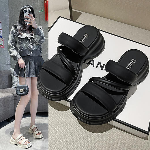 【夏季新款，舒适百搭】厚底的垫高，舒适柔软，百搭休闲，防滑耐磨。这款夏季新款凉拖鞋，是你衣柜里必备的单品，让你时尚个性、高级感十足！ 商品图3