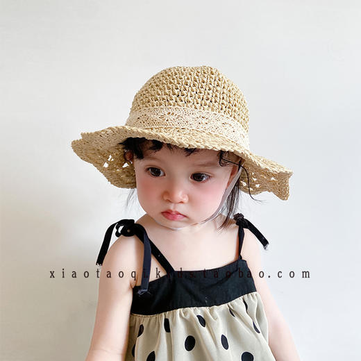 【亲肤舒适，透气不闷热！】ins宝宝草帽夏季出游海边度假，儿童遮阳防晒帽女童甜美手工编织帽-lm！ 商品图2