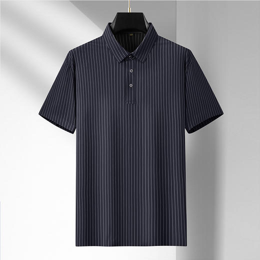 【Q】【特大码】【冰丝高弹】【新款DM】大依优型大码竖条纹短袖Polo衫加肥加大男装免烫大号大码上衣男士绅士商务休闲半袖夏季 商品图1