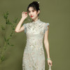 时尚新中式，蕾丝刺绣改良花边袖旗袍OY-24152 商品缩略图1