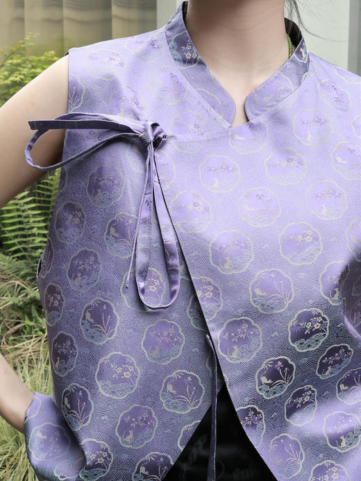 盛唐牡丹 |紫色梅兰竹菊花窗格宋锦马甲 商品图2