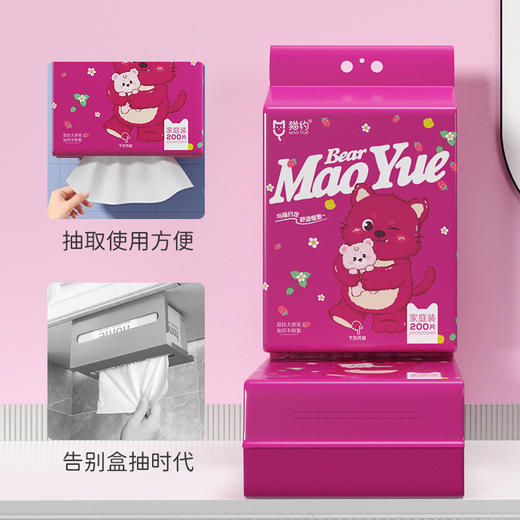 【一包顶6包 超级耐用！】庸常日常，细节闪光。新款猫约绵绵猫悬挂一次性洗脸巾，巨大的600g加厚柔软，200抽大容量家庭装，洁净更全面，软绵柔顺；猫约你，洁面新体验！ 商品图2