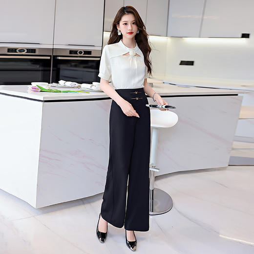 洋气减龄，衬衣气质高腰垂坠感阔腿裤套装HR-KJFA810-6 商品图5