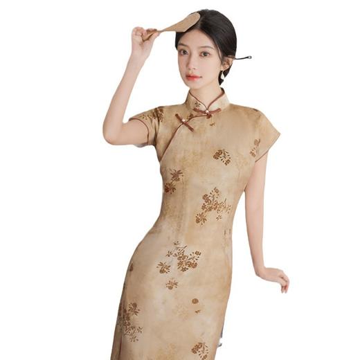 SKY35复古改良中式半开襟连袖长款旗袍2024夏季新款年轻少女天丝旗袍裙 商品图4