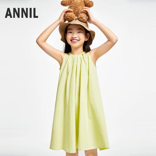 女童无袖连衣裙夏新款纯棉甜美纯色透气公主裙子安奈儿童装EG423121 商品图0