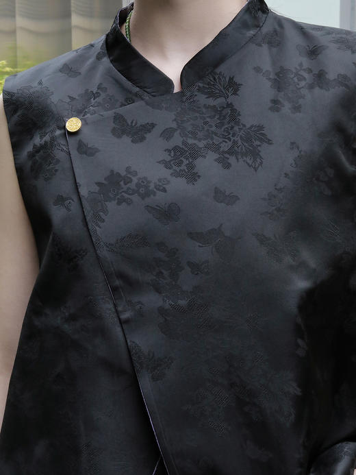 盛唐牡丹 |紫色梅兰竹菊花窗格宋锦马甲 商品图5