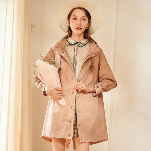 欧芮儿2020春新款流行小个子风衣女中长款大衣外套薄款连帽森女 商品图0