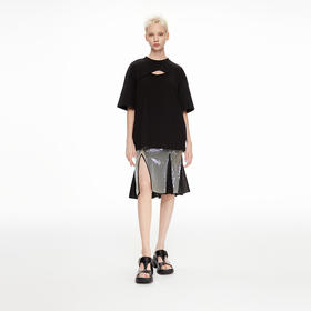 [断码]lost in echo2024春夏新品设计师品牌交叉镂空黑白纯色长款T恤